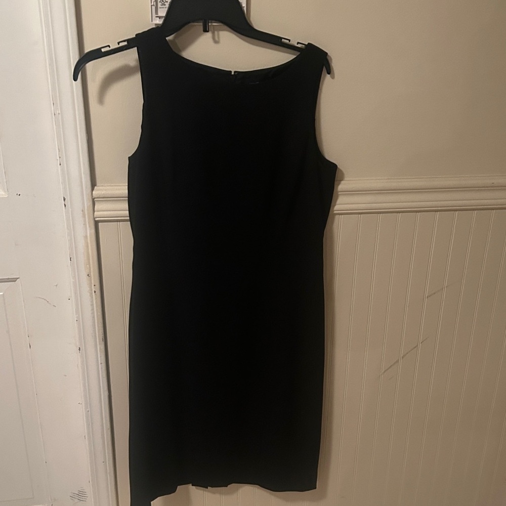 Ann Taylor Classic Black scoopneck size 8, petite black pencil dress